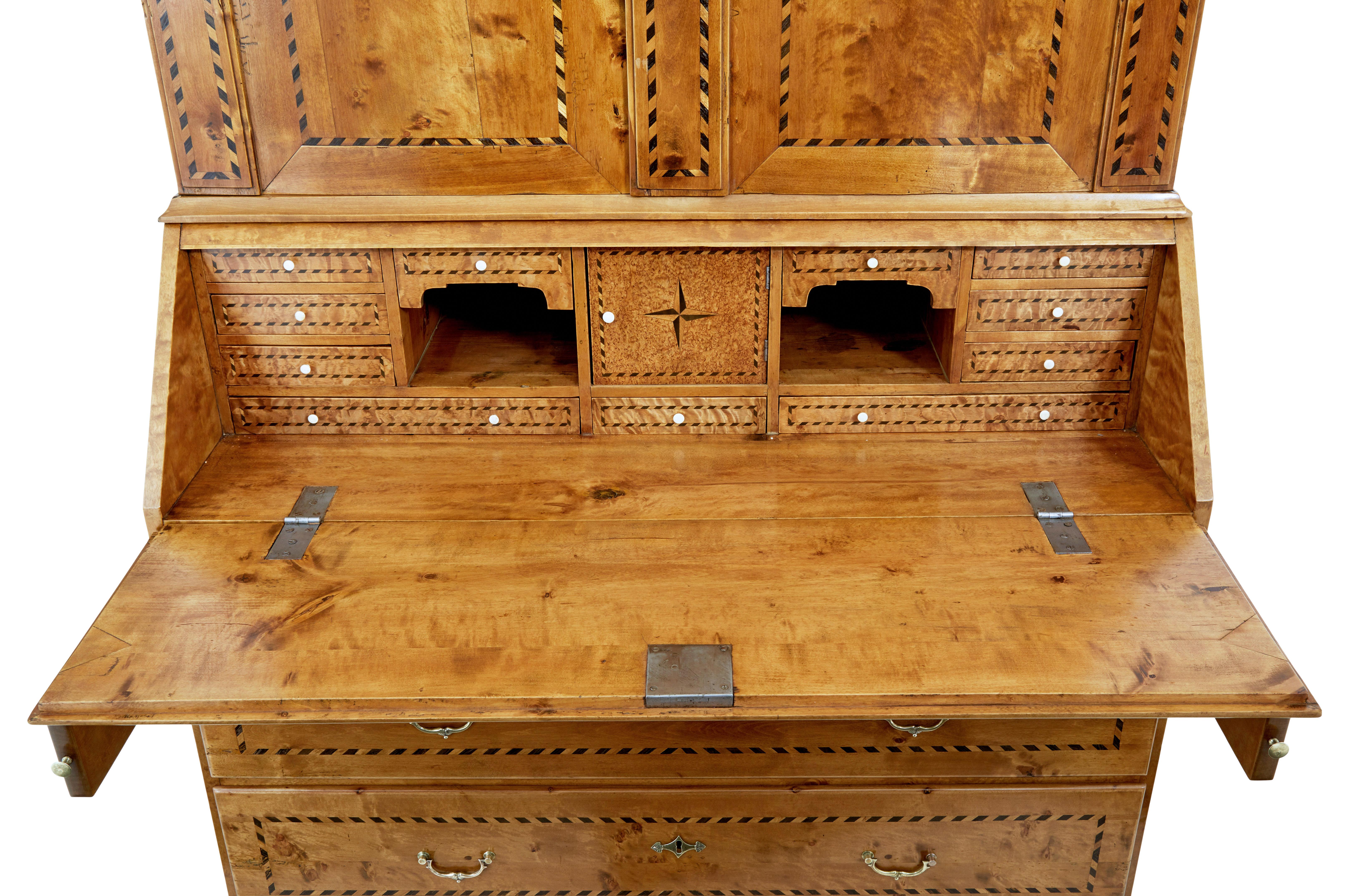 Swedish 1870s Birch Inlaid Secretary with Inlaid Motifs and Slant Front Desk In Good Condition For Sale In Atlanta, GA