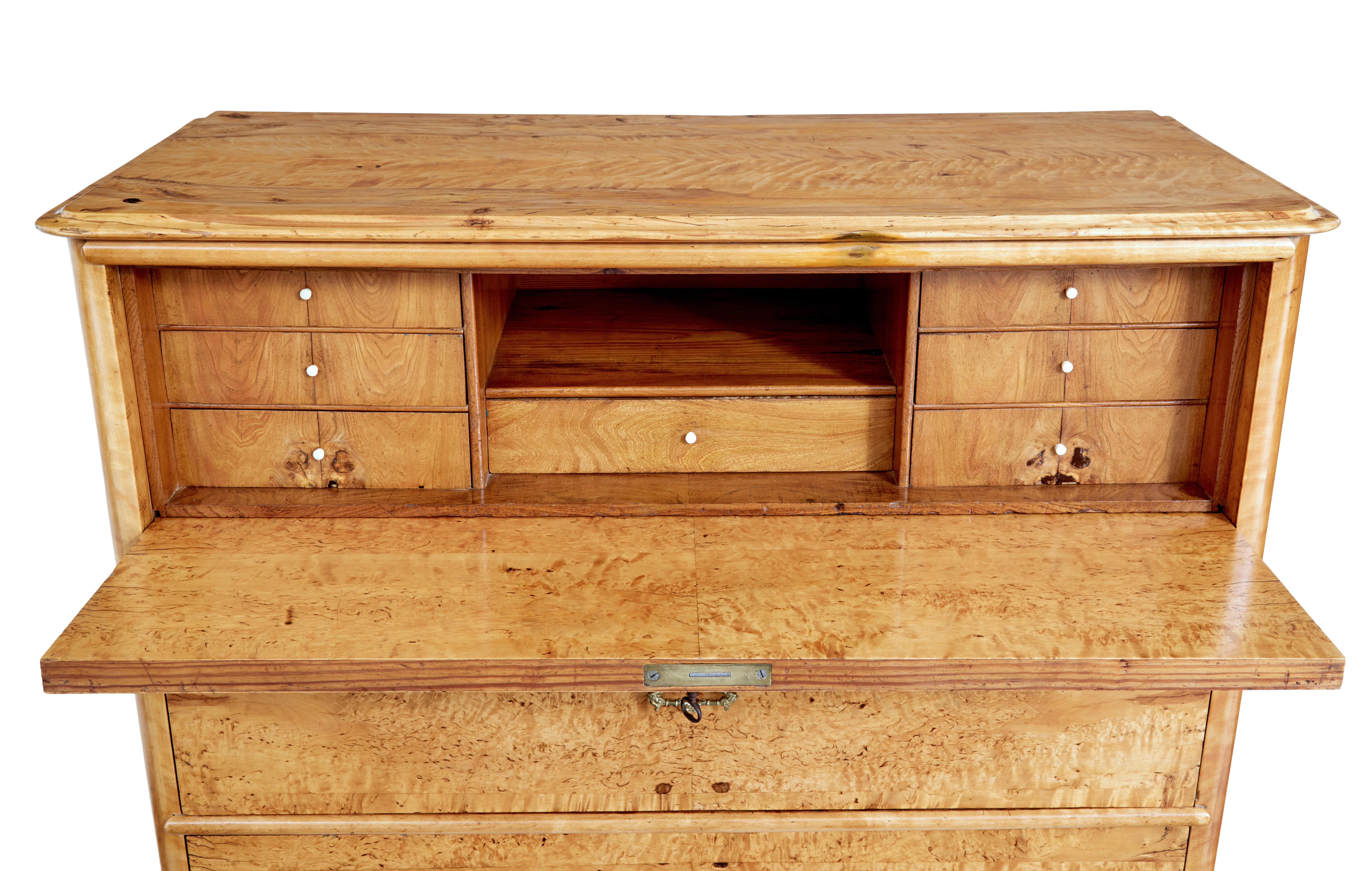 Swedish 1870s Birchwood Butler's Desk with Drop Front and Three Drawers In Good Condition In Atlanta, GA