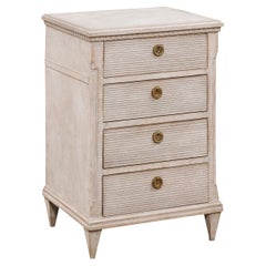 Swedish 1870s Gustavian Style Painted Bedside Chest with Four Reeded Drawers