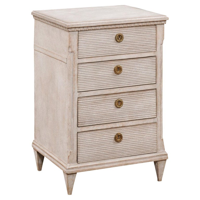 Swedish 1870s Gustavian Style Painted Bedside Chest with Four Reeded
