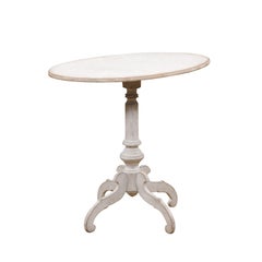 Swedish 1870s Light Grey Painted Guéridon Table with Oval Top and Scrolling Feet