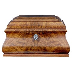 Swedish 1880s Burr Walnut Sarcophagus Form Partitioned Sewing Box from Gnesta