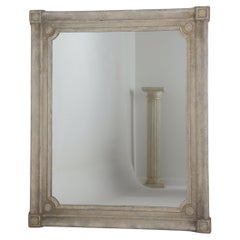 Swedish 1880s Distressed Gray Painted Wood Wall Mirror with Carved Rosettes