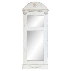 Swedish 1880s Gray Painted Wall Mirror with Carved Rosettes and Ribbons
