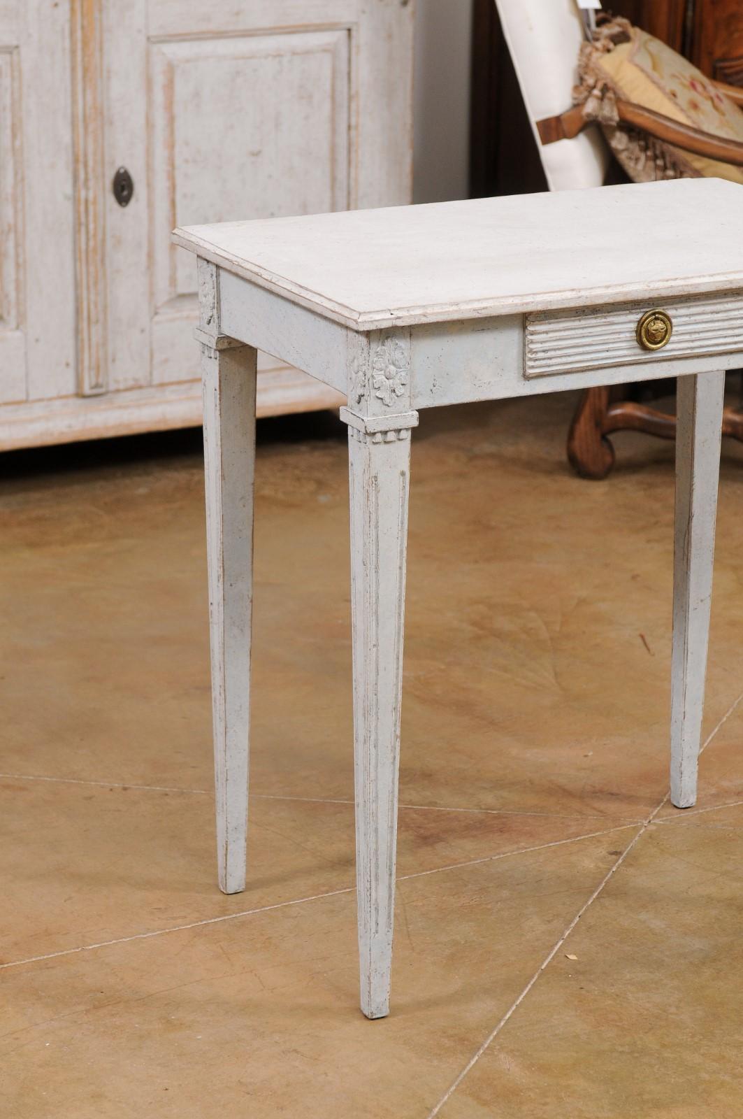 Swedish 1880s Gustavian Style Console Table with Drawer and Carved Rosettes 5