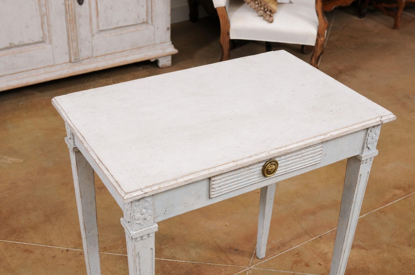Swedish 1880s Gustavian Style Console Table with Drawer and Carved Rosettes 6