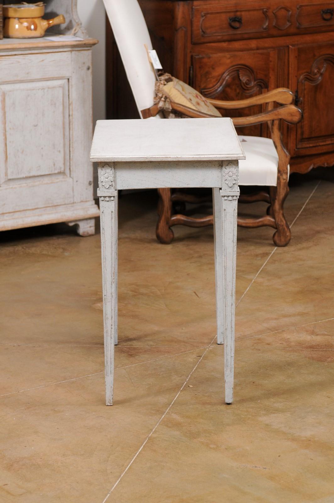 Swedish 1880s Gustavian Style Console Table with Drawer and Carved Rosettes In Good Condition In Atlanta, GA