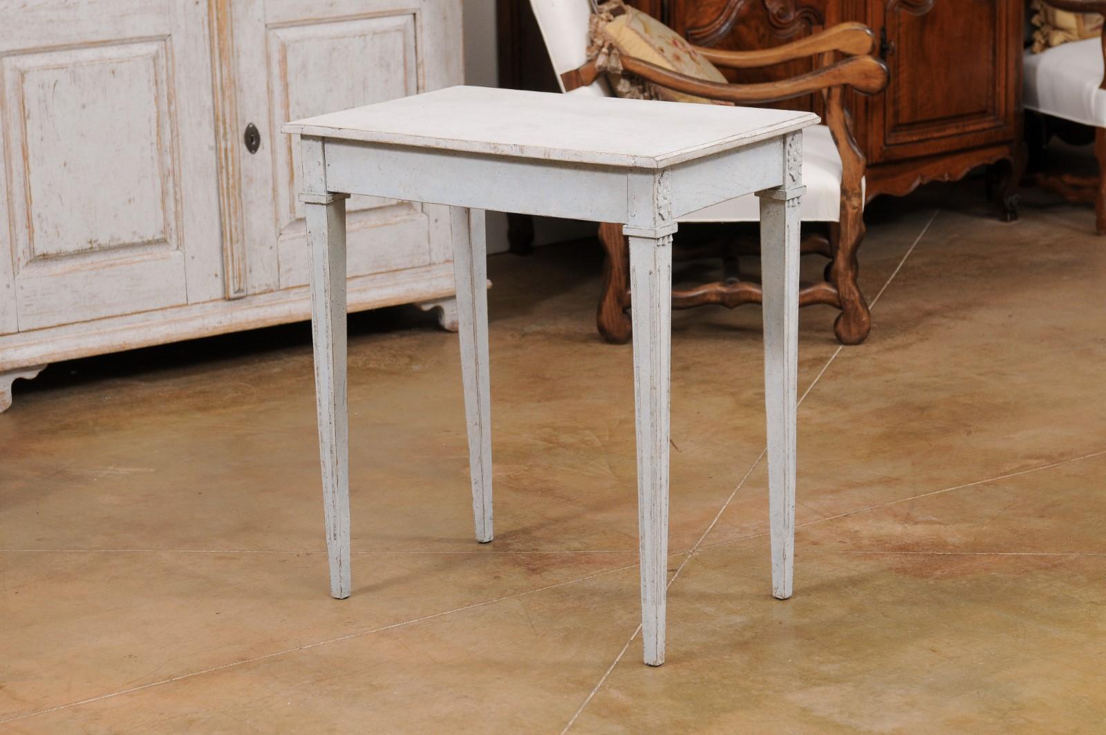19th Century Swedish 1880s Gustavian Style Console Table with Drawer and Carved Rosettes