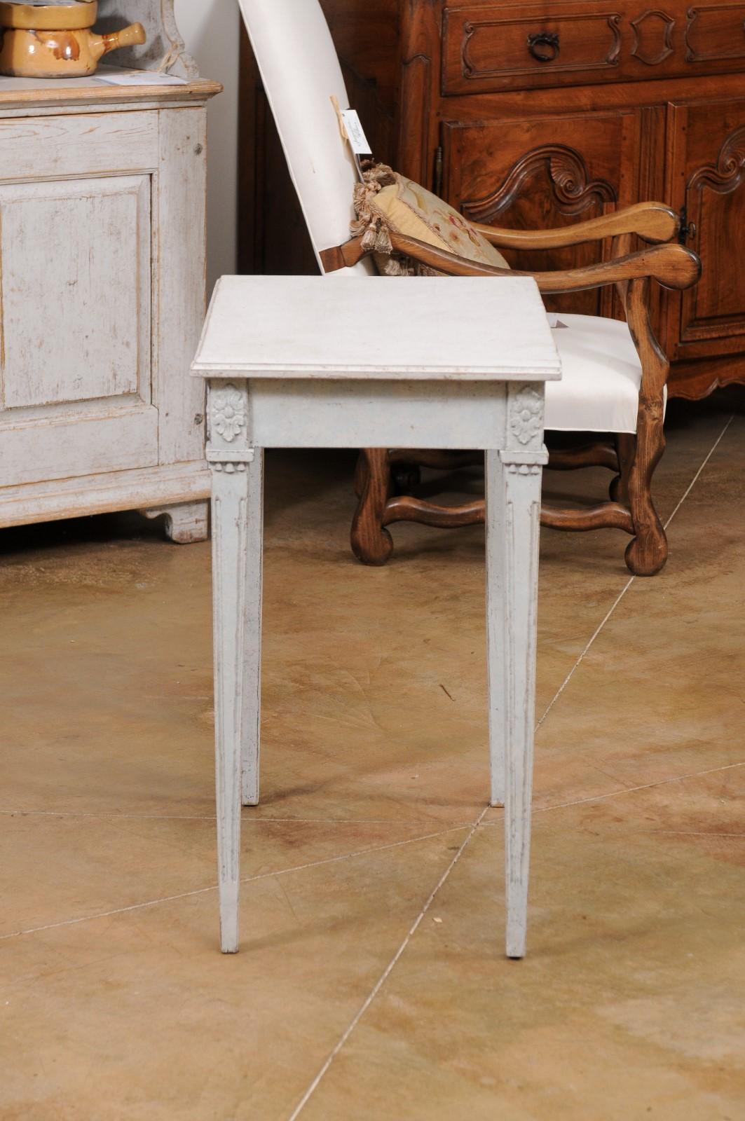 Swedish 1880s Gustavian Style Console Table with Drawer and Carved Rosettes 2