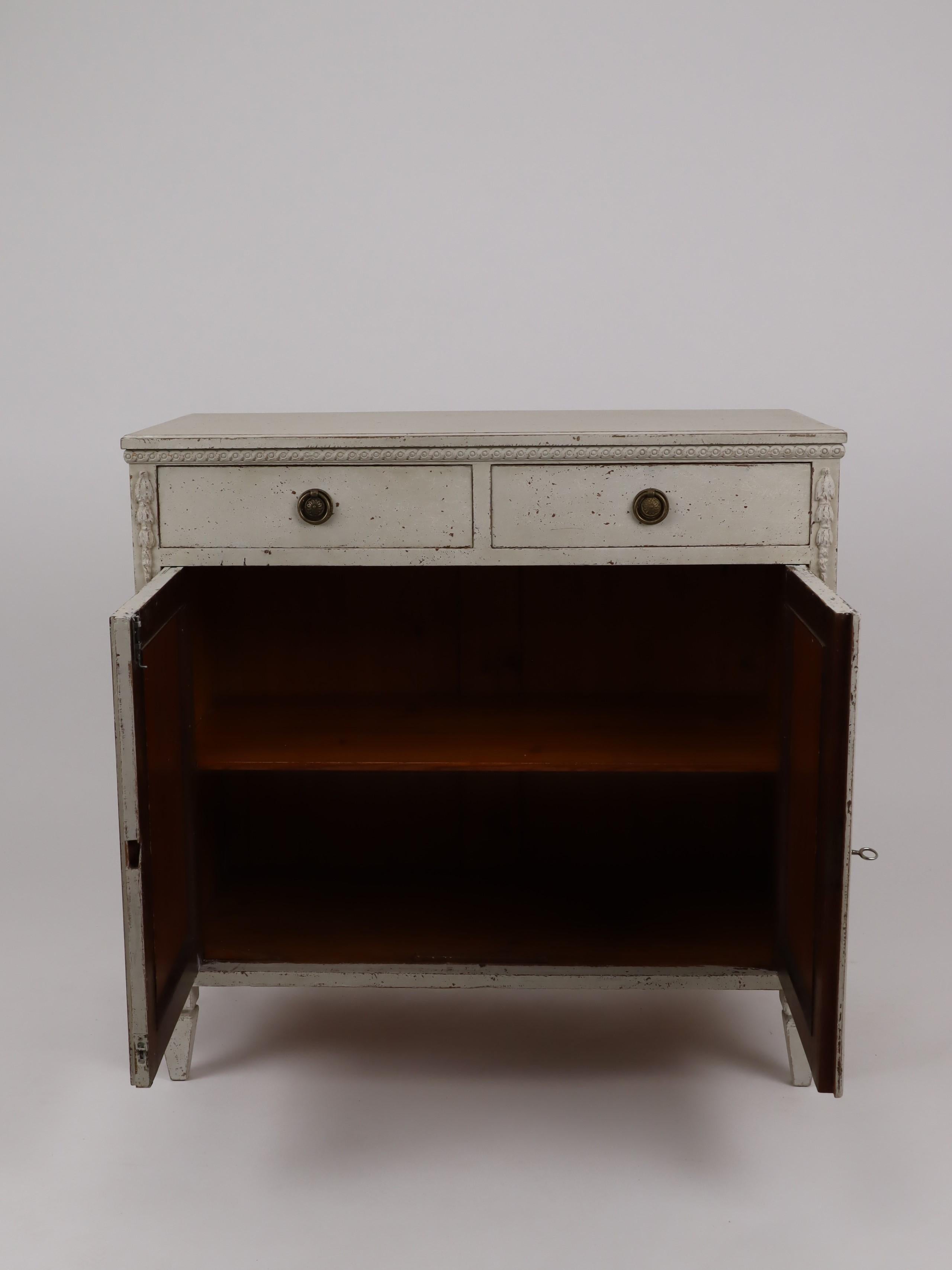 19th Century Swedish 1880s Gustavian Style Gray Painted Sideboard with Carved Guilloches For Sale