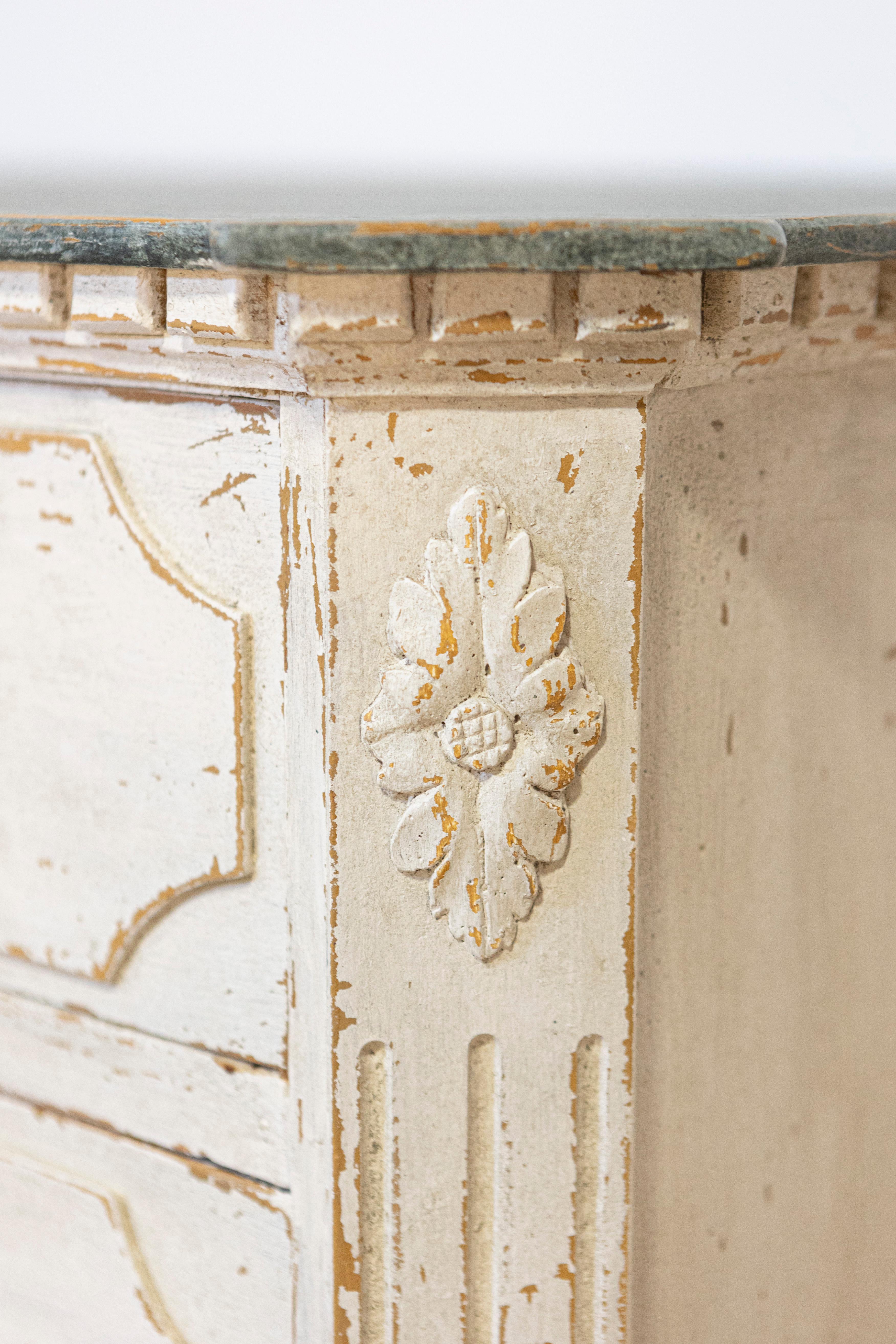 Swedish 1880s Gustavian Style Off White Painted Commode with Marbleized Top For Sale 6