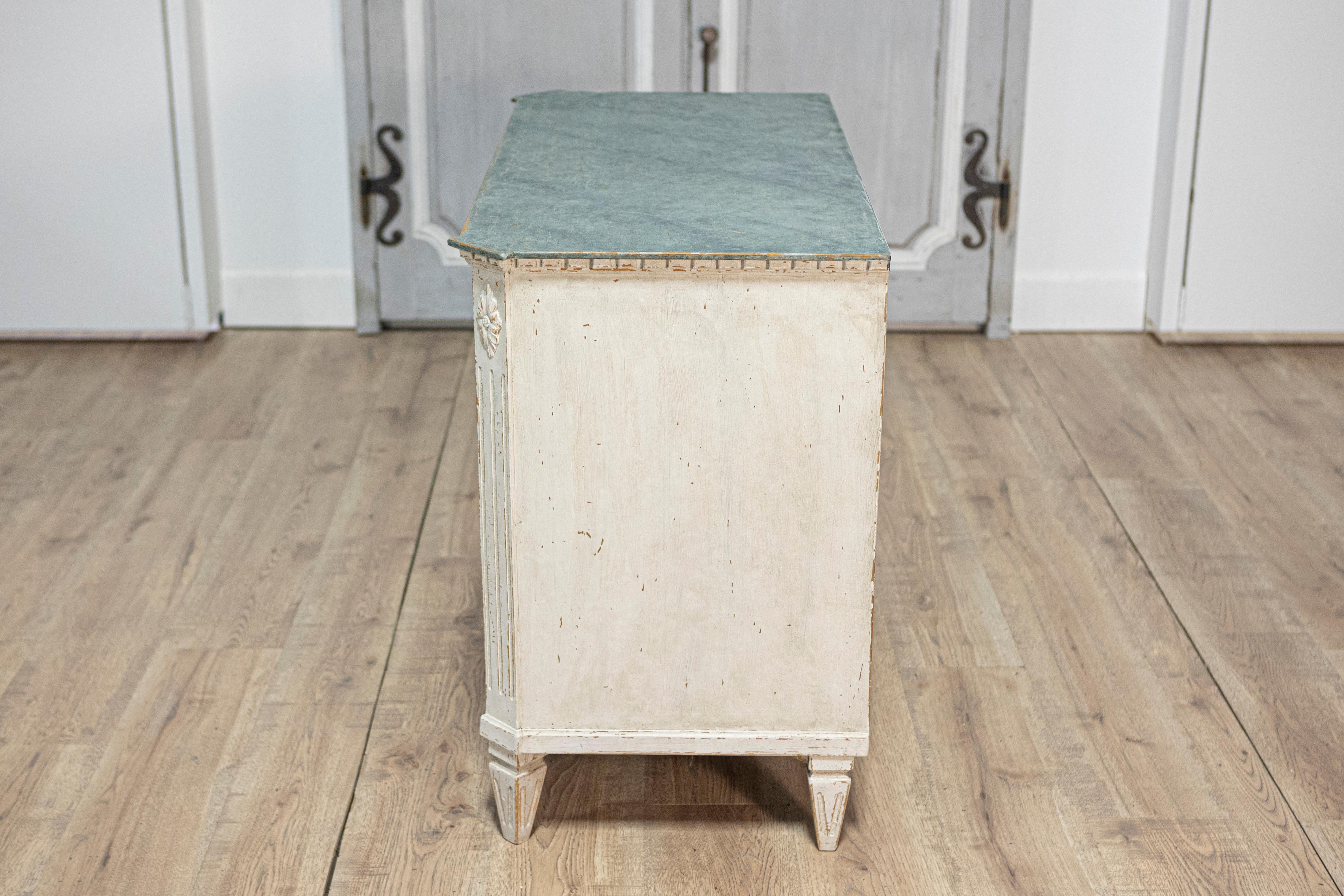 Wood Swedish 1880s Gustavian Style Off White Painted Commode with Marbleized Top For Sale