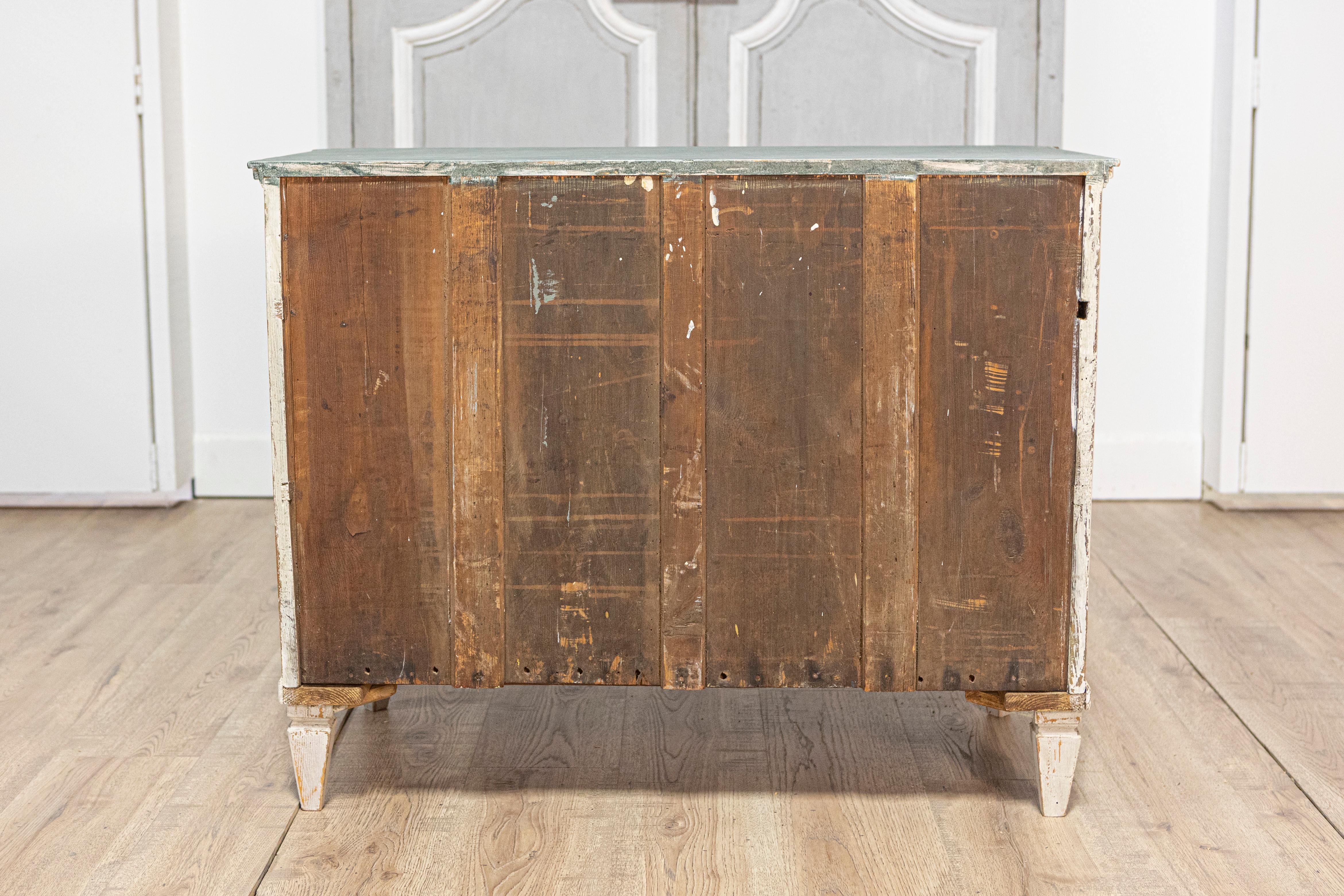 Swedish 1880s Gustavian Style Off White Painted Commode with Marbleized Top For Sale 2
