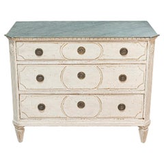 Swedish 1880s Gustavian Style Off White Painted Commode with Marbleized Top