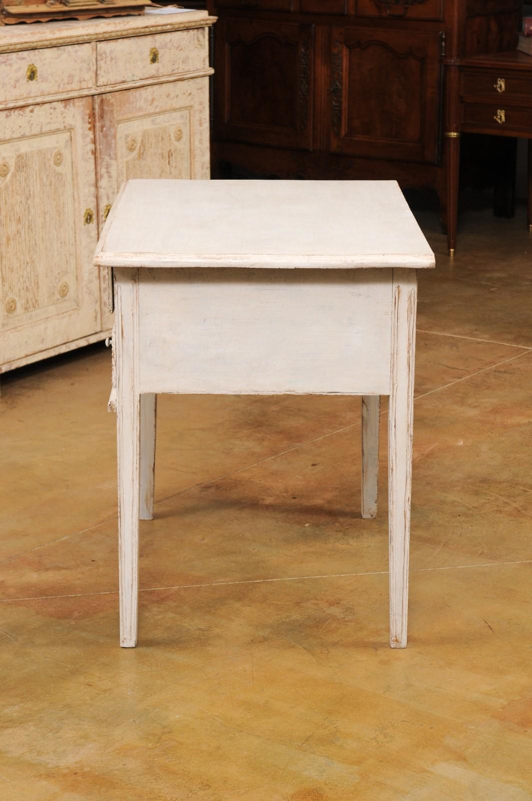 Swedish 1880s Gustavian Style Painted Side Table with Three Reeded Drawers For Sale 5