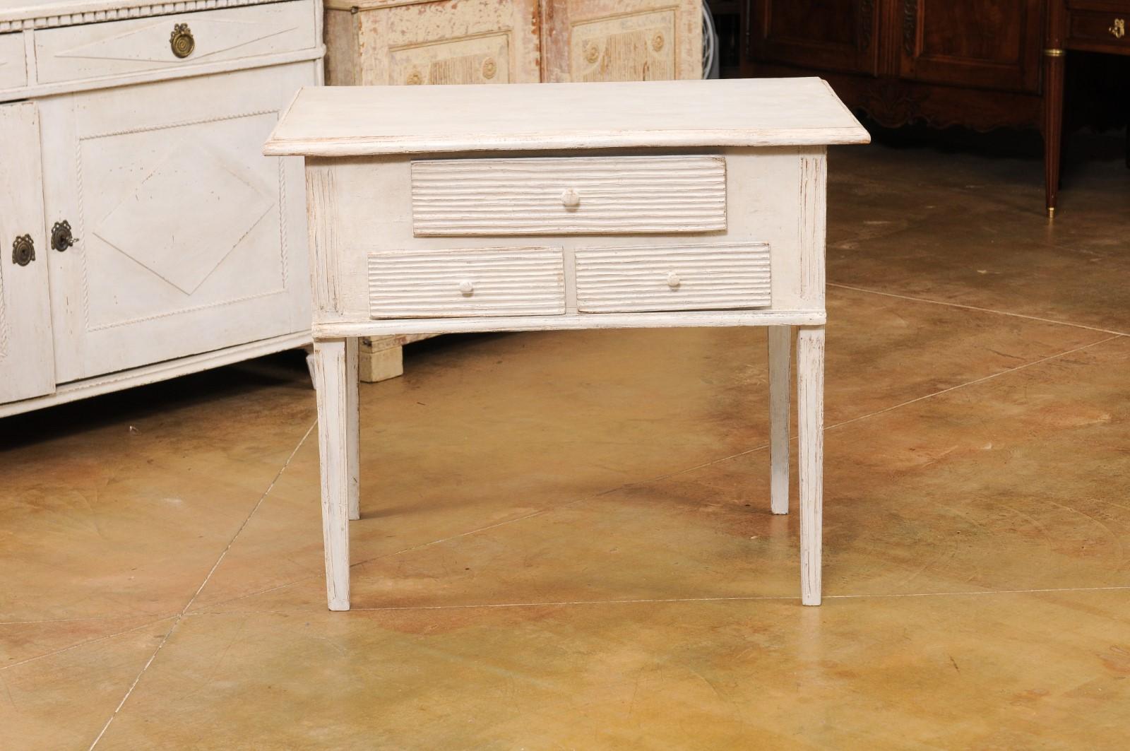 Swedish 1880s Gustavian Style Painted Side Table with Three Reeded Drawers For Sale 7