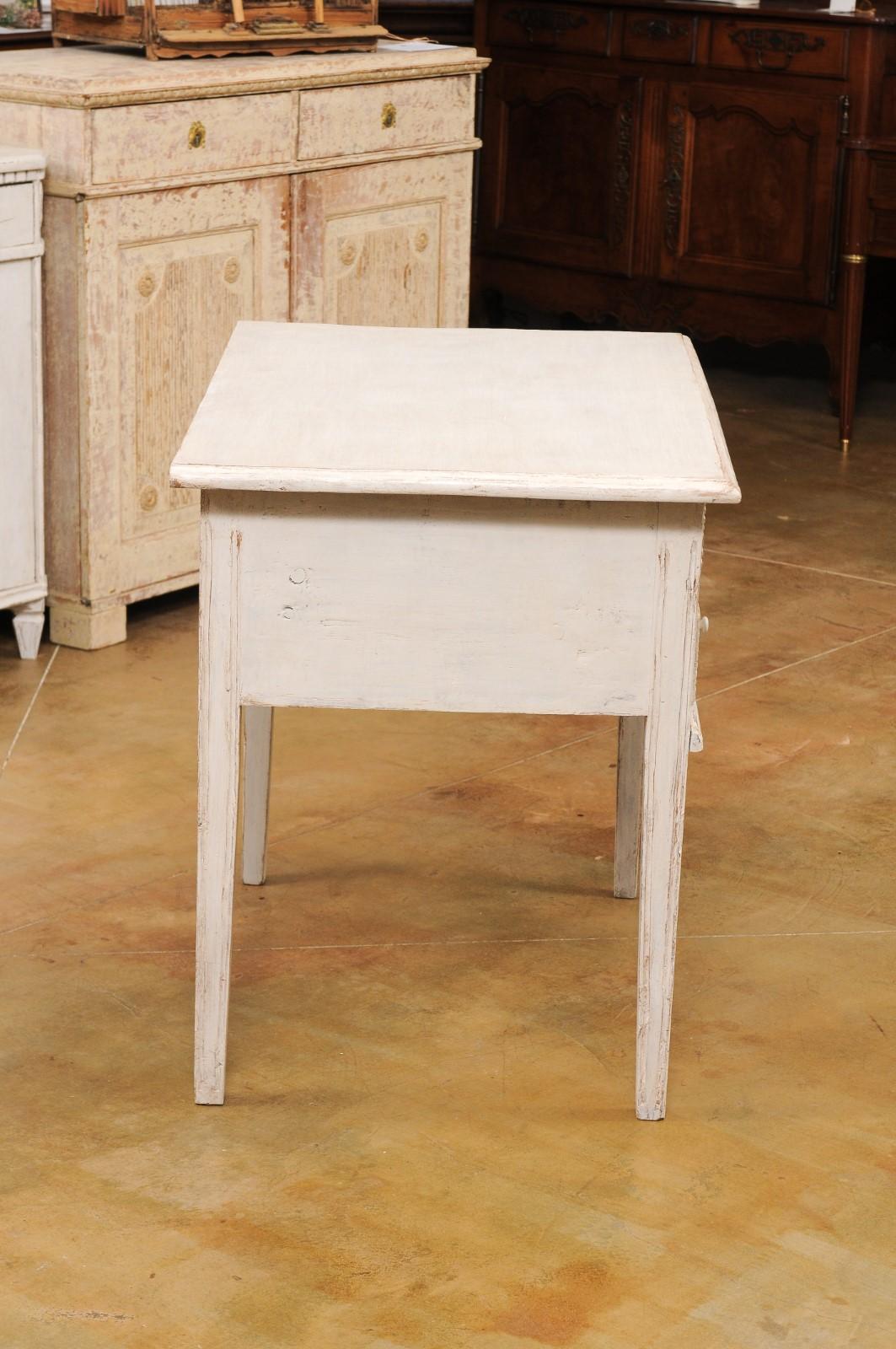 Swedish 1880s Gustavian Style Painted Side Table with Three Reeded Drawers For Sale 2