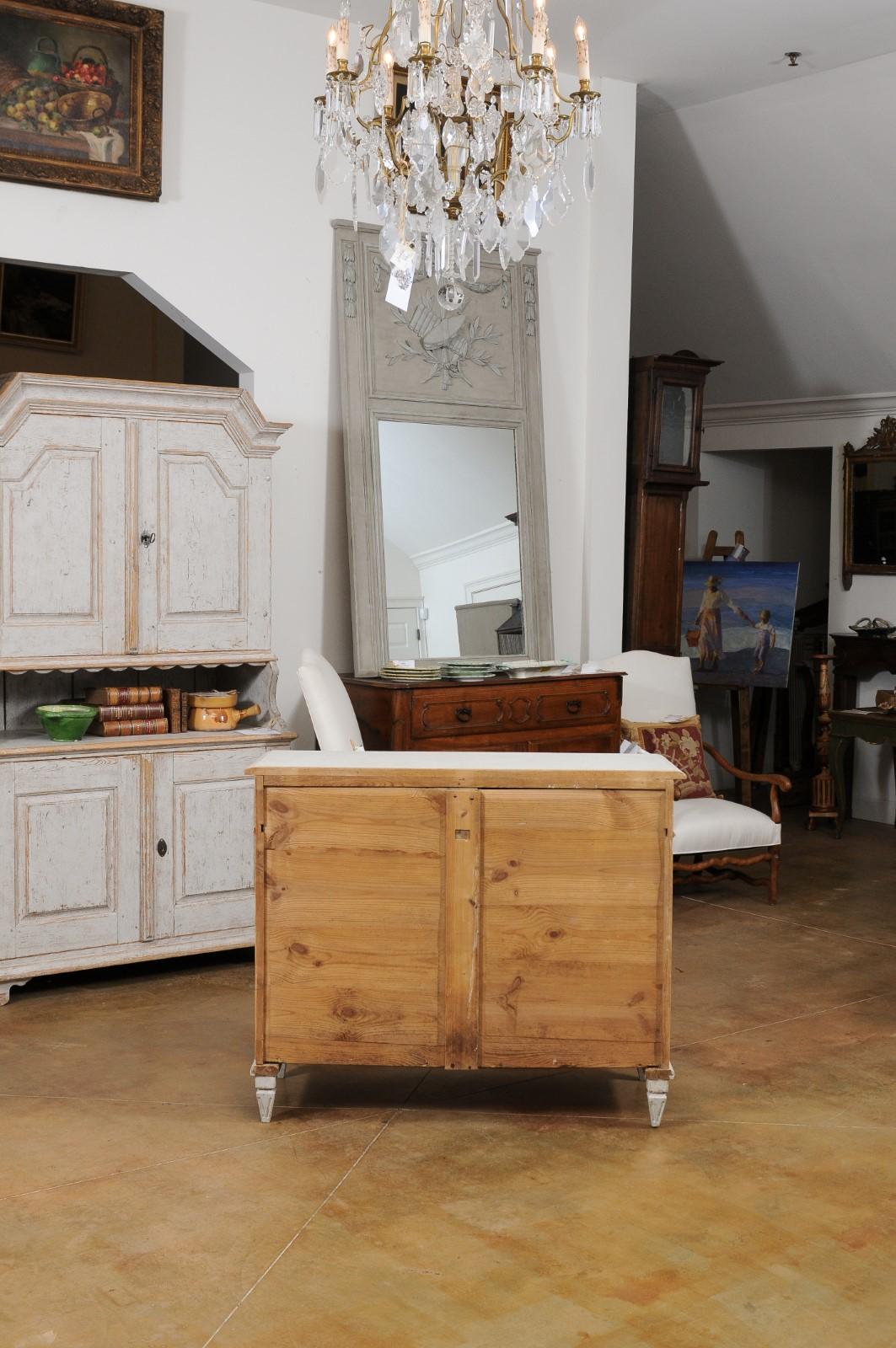19th Century Swedish 1880s Gustavian Style Painted Sideboard with Carved Urns in Diamonds
