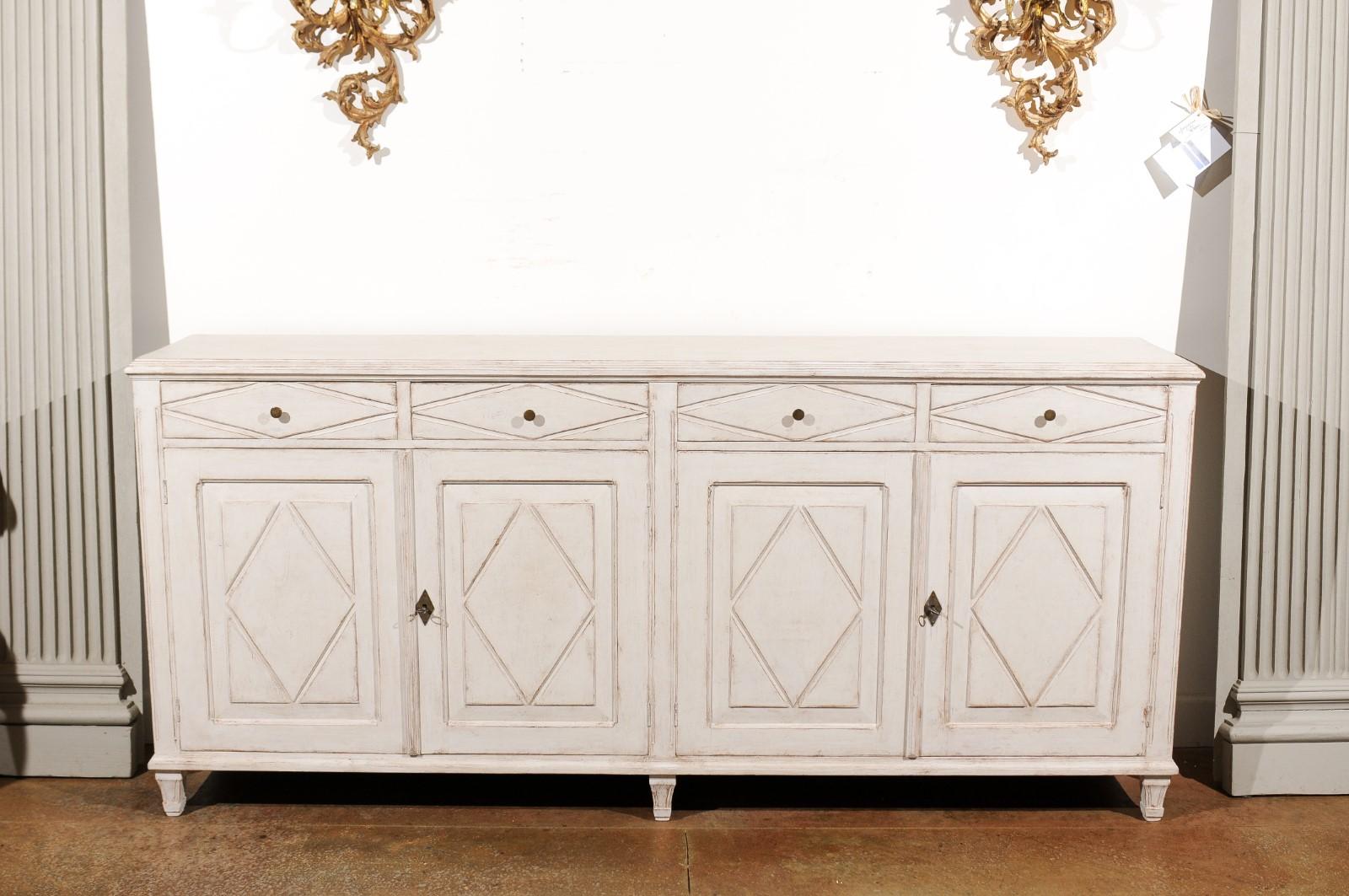 Swedish 1880s Gustavian Style Painted Sideboard with Four Drawers and Four Doors In Good Condition In Atlanta, GA