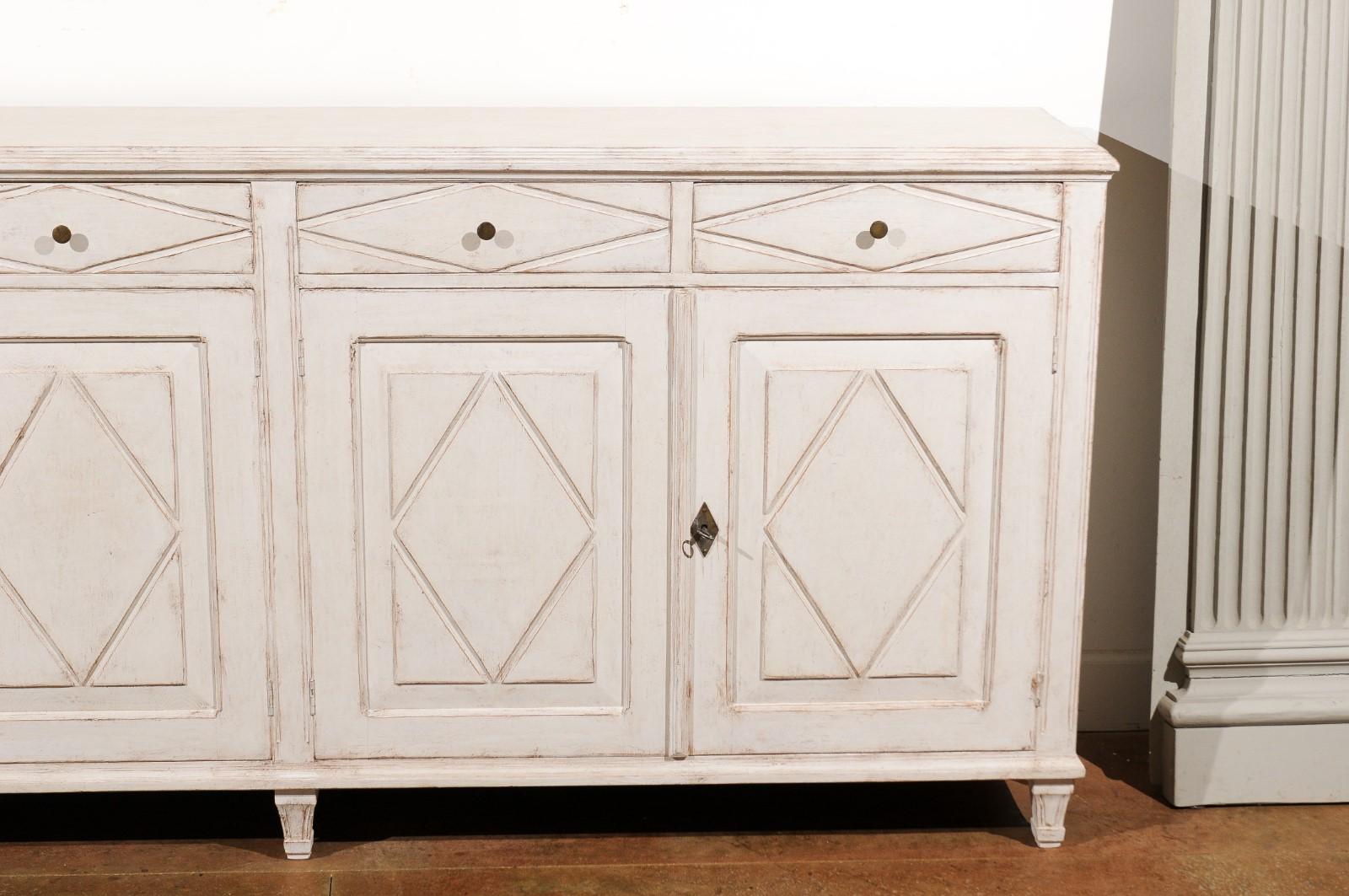 19th Century Swedish 1880s Gustavian Style Painted Sideboard with Four Drawers and Four Doors
