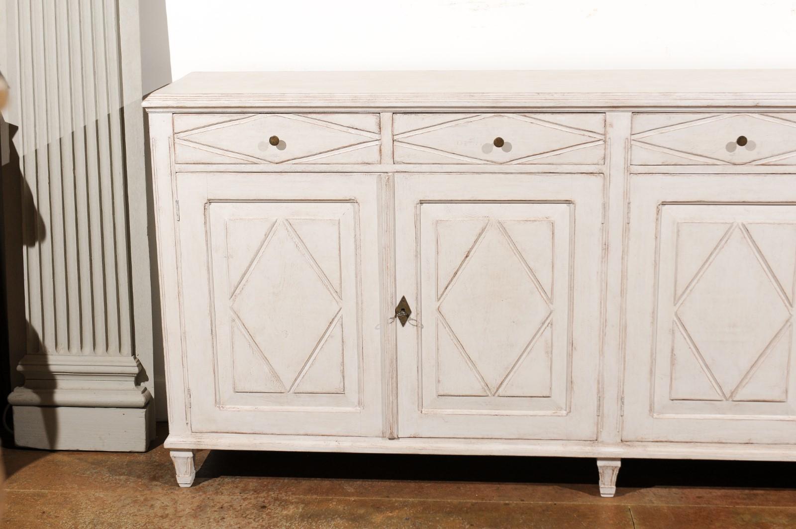 Wood Swedish 1880s Gustavian Style Painted Sideboard with Four Drawers and Four Doors