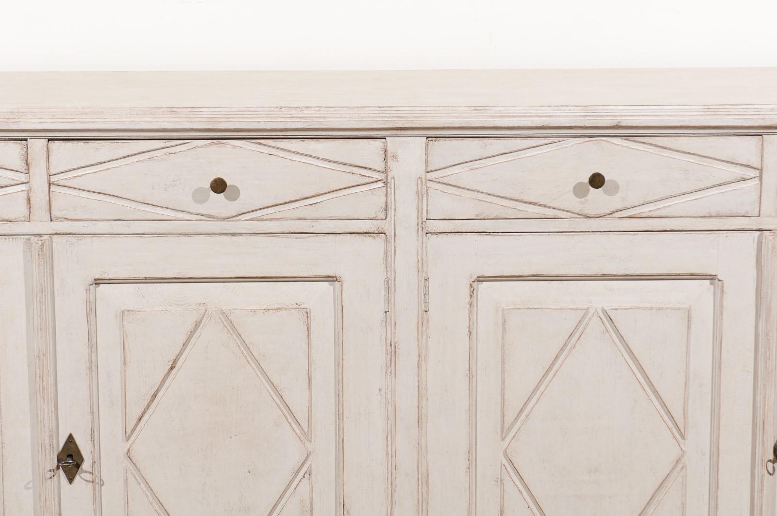 Swedish 1880s Gustavian Style Painted Sideboard with Four Drawers and Four Doors 1