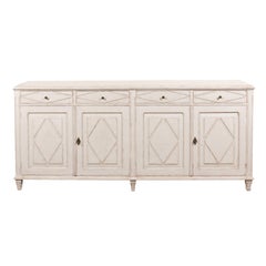 Swedish 1880s Gustavian Style Painted Sideboard with Four Drawers and Four Doors