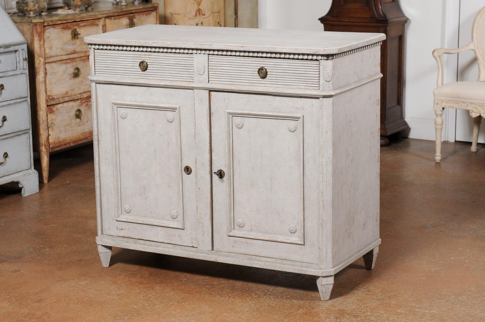Swedish 1880s Gustavian Style Painted Sideboard with Two Drawers over Two Doors 5