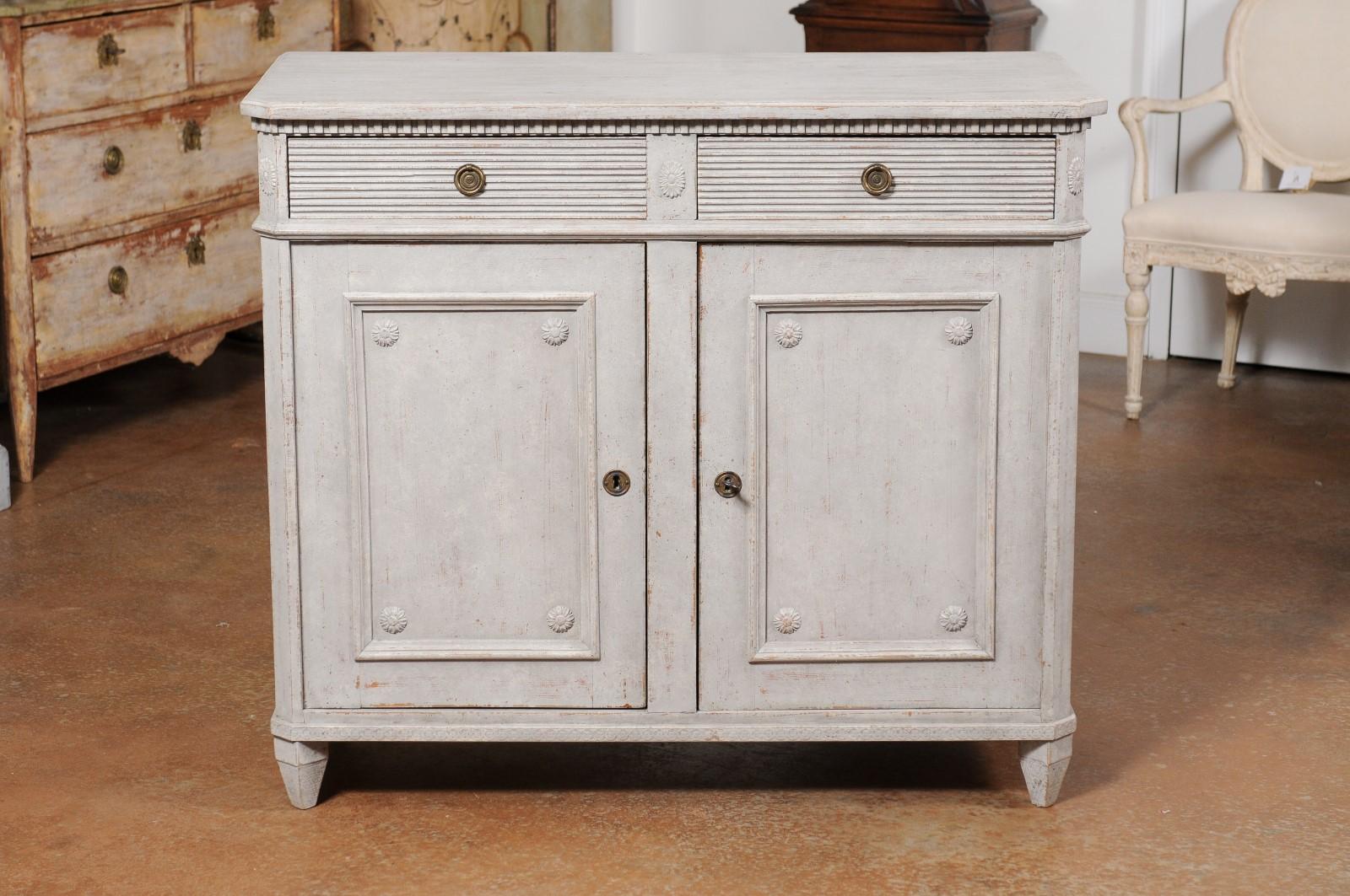 Swedish 1880s Gustavian Style Painted Sideboard with Two Drawers over Two Doors 6