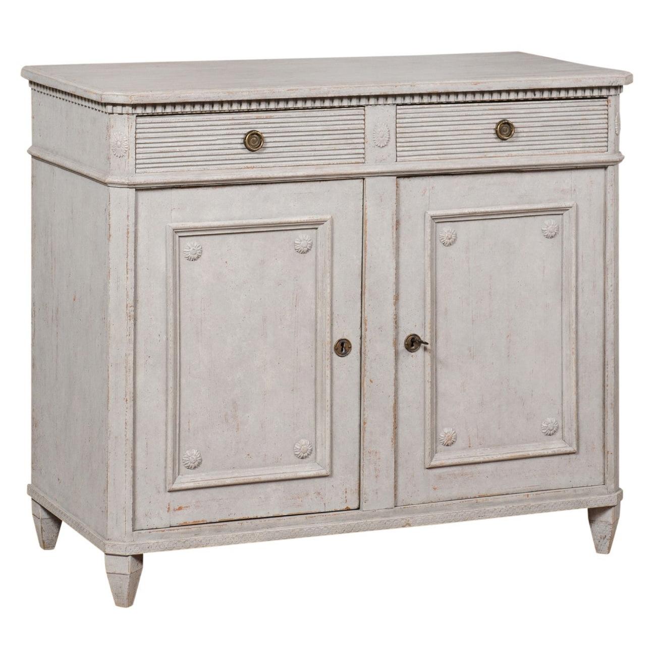 Swedish 1880s Gustavian Style Painted Sideboard with Two Drawers over Two Doors