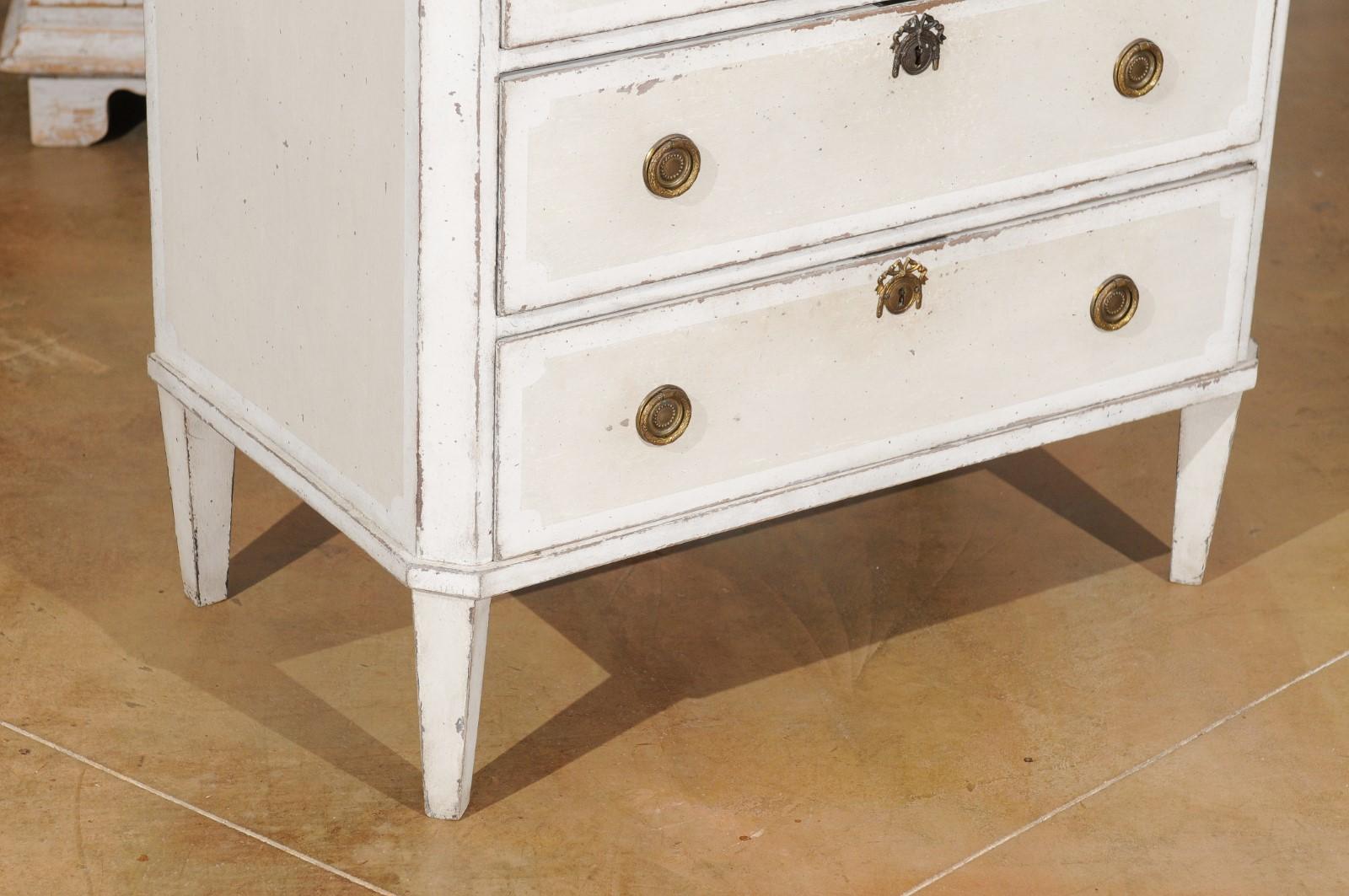 19th Century Swedish 1880s Gustavian Style Painted Three-Drawer Chest with Carved Rosettes