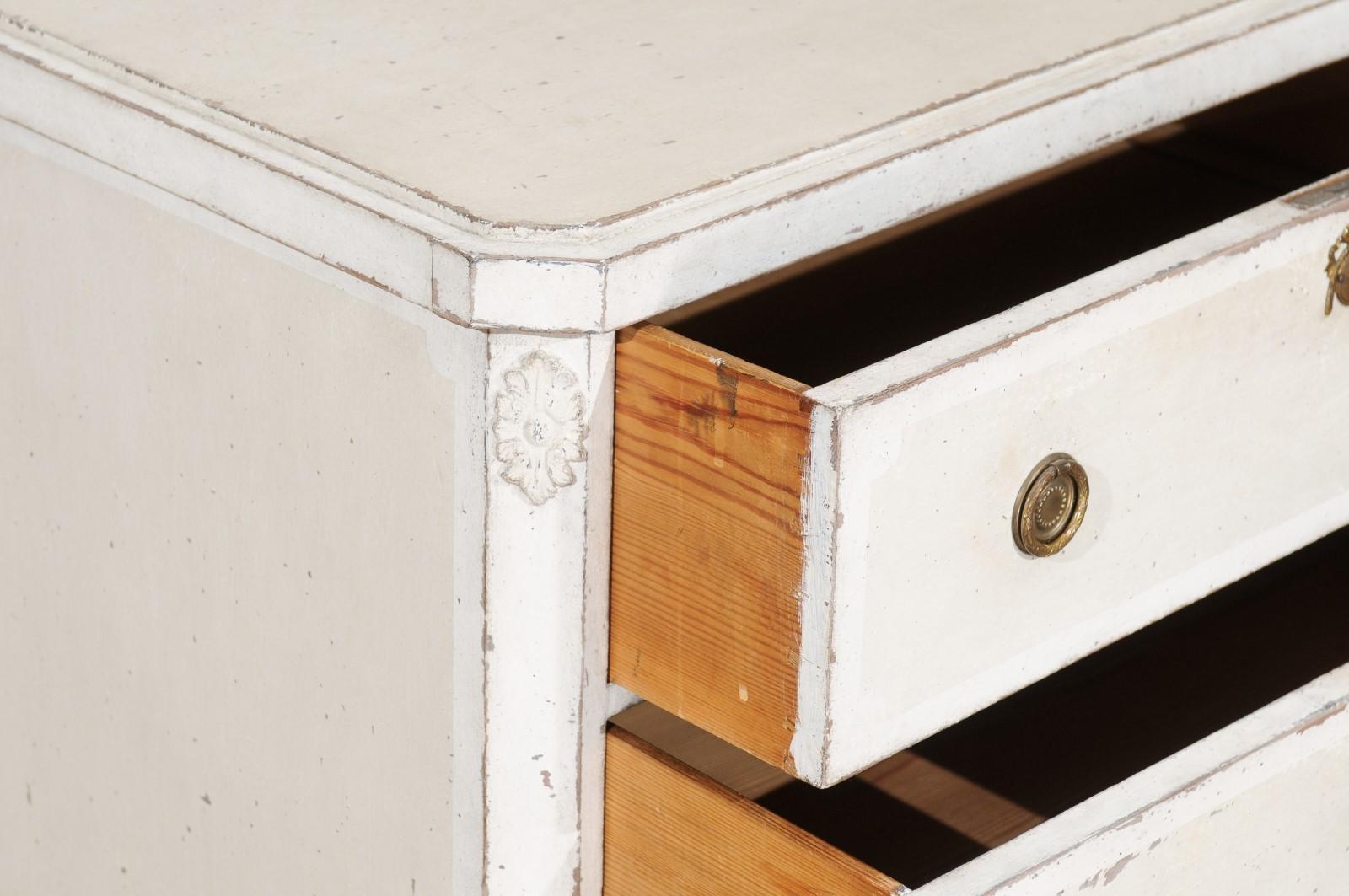 Swedish 1880s Gustavian Style Painted Three-Drawer Chest with Carved Rosettes 1