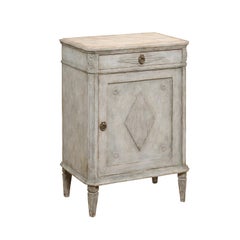 Swedish, 1880s Gustavian Style Painted Wood Bedside Table with Diamond Motifs