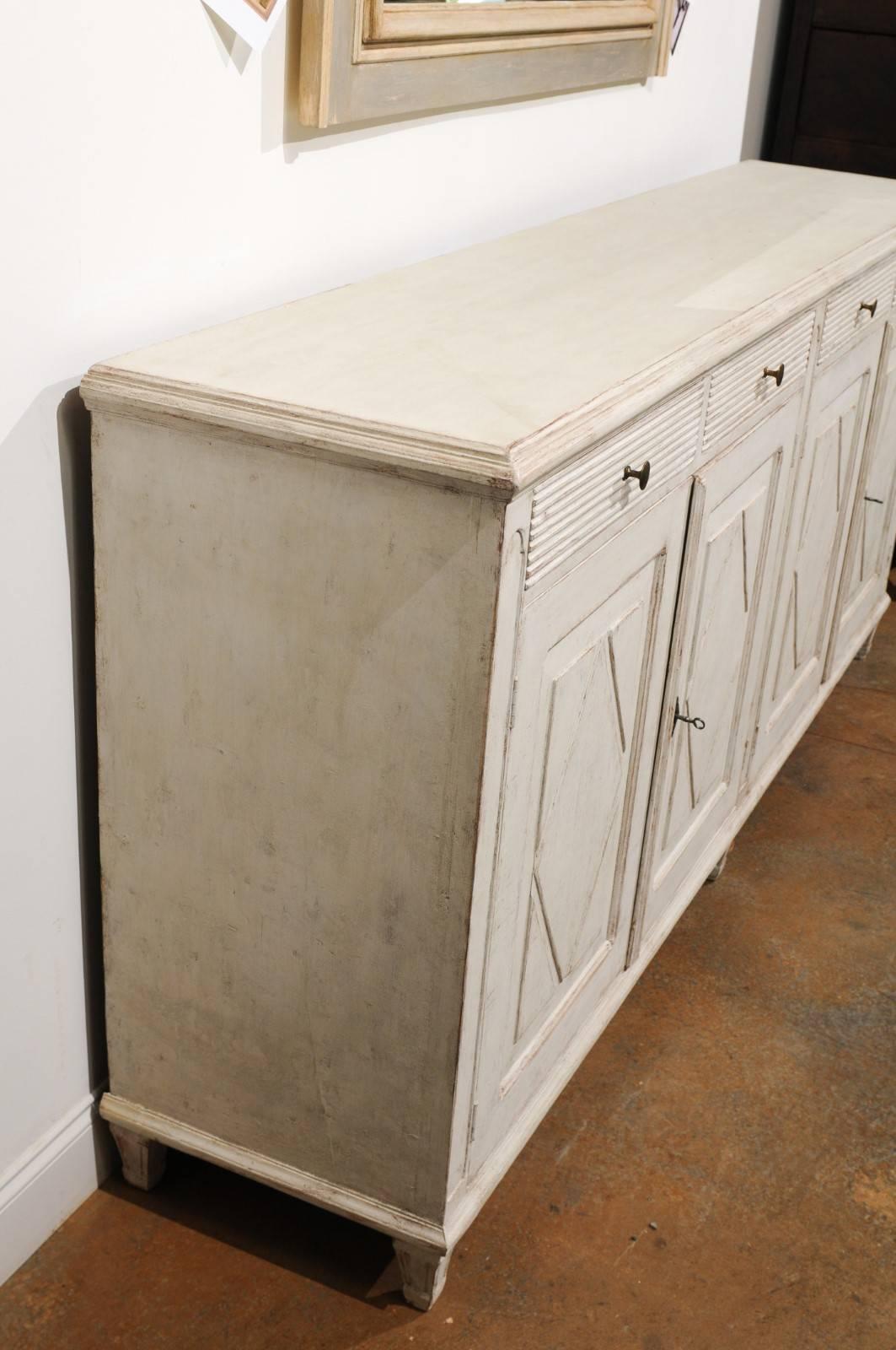 Swedish 1880s Gustavian Style Sideboard with Diamond Motifs, Doors and Drawers 4