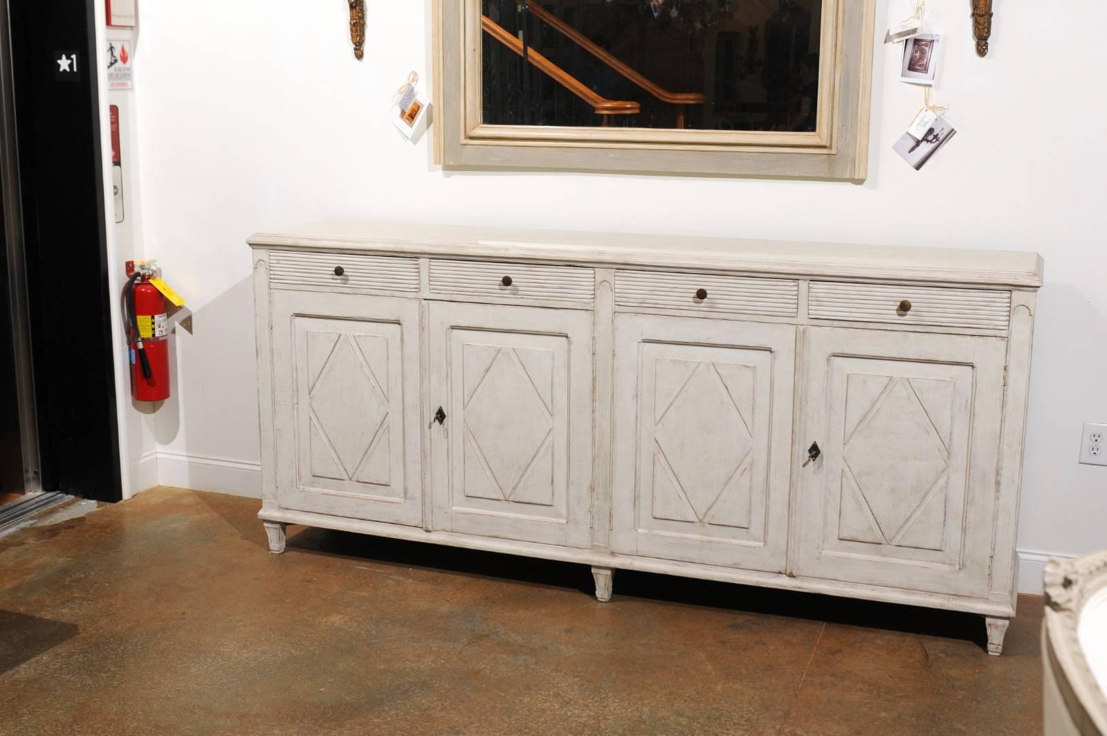 Swedish 1880s Gustavian Style Sideboard with Diamond Motifs, Doors and Drawers In Good Condition In Atlanta, GA