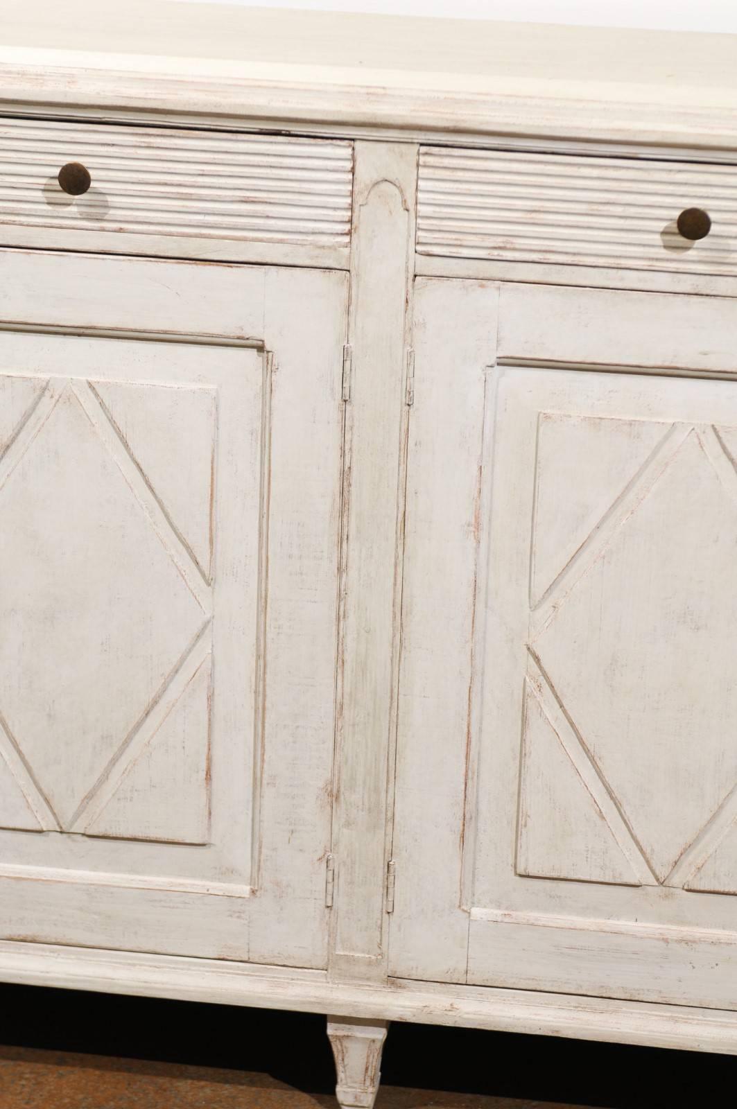 19th Century Swedish 1880s Gustavian Style Sideboard with Diamond Motifs, Doors and Drawers