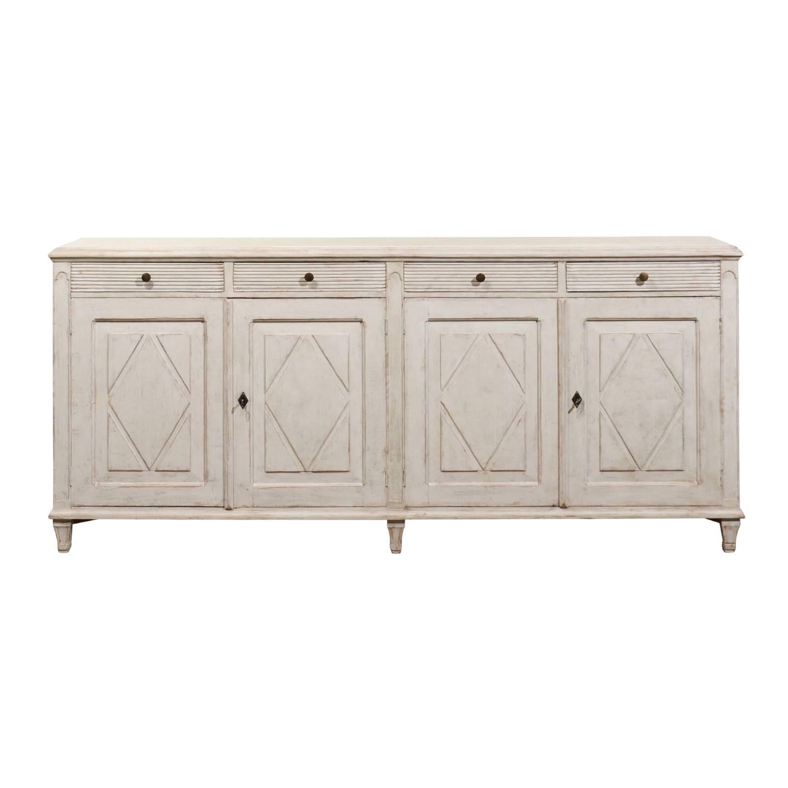 Swedish 1880s Gustavian Style Sideboard with Diamond Motifs, Doors and Drawers