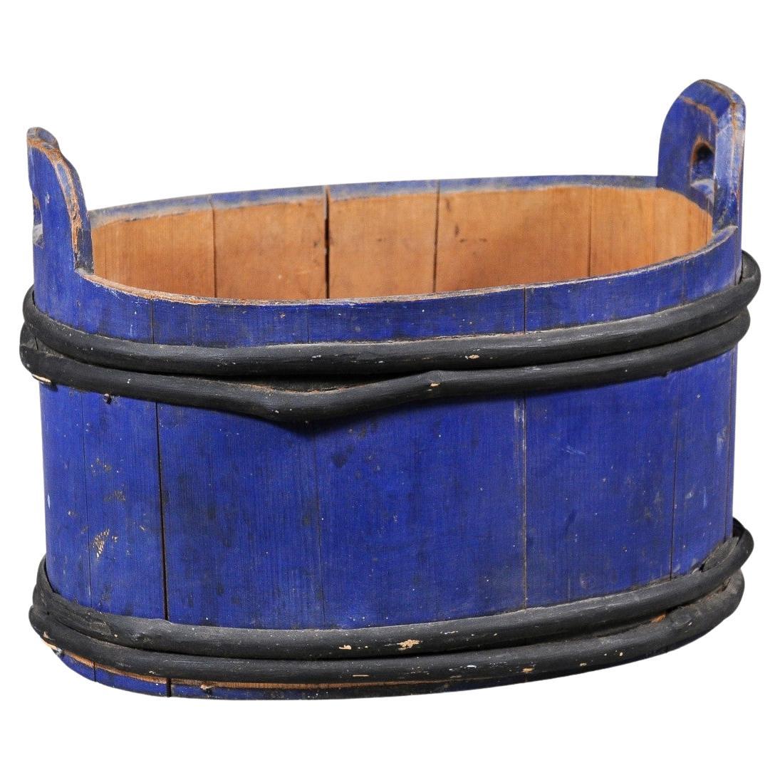 Swedish 1880s Oval Milk Tub with Blue and Black Paint and Distressed Patina For Sale
