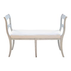 Swedish 1880s Painted Bench with Raised Arms, New Upholstery and Patina