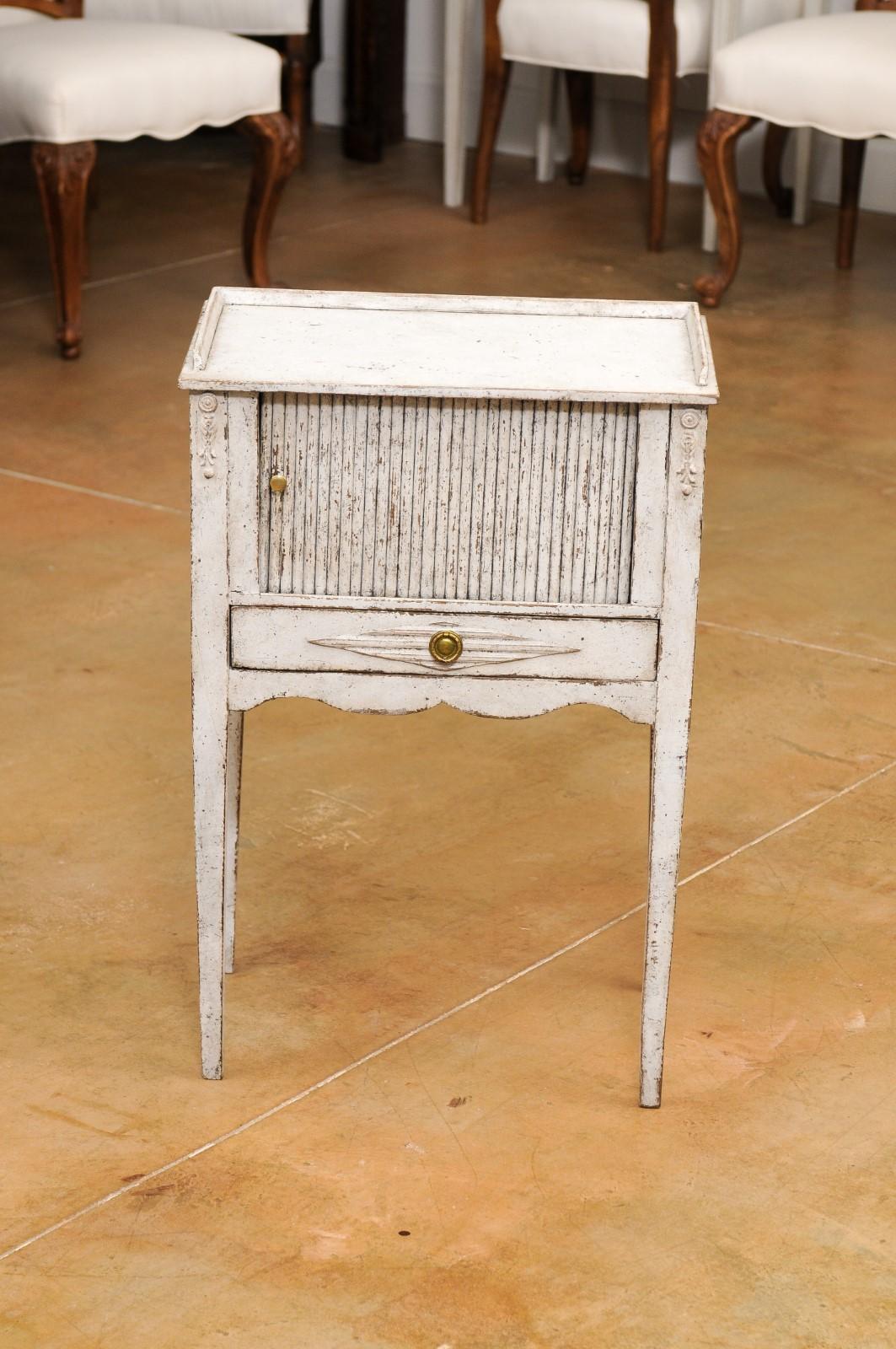 Swedish 1880s Painted Wood Lamp Table with Tambour Door and Single Drawer 9