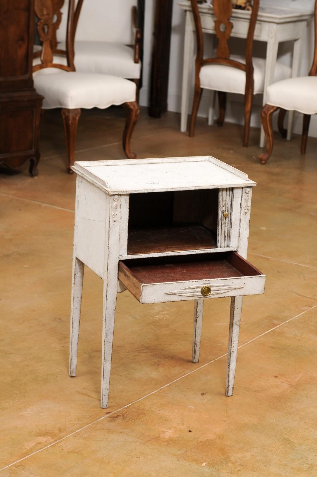 Swedish 1880s Painted Wood Lamp Table with Tambour Door and Single Drawer 1
