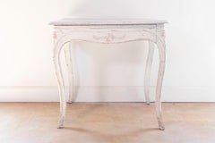 Swedish 1890 Painted Freestanding Side Table with Cabriole Legs and Carved Skirt