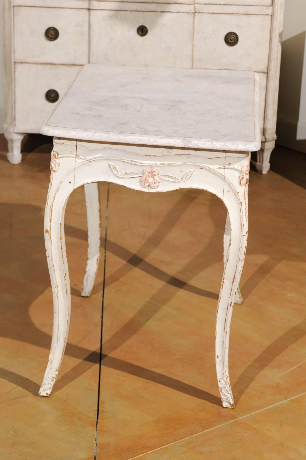 Wood Swedish 1890 Painted Freestanding Side Table with Cabriole Legs and Carved Skirt For Sale