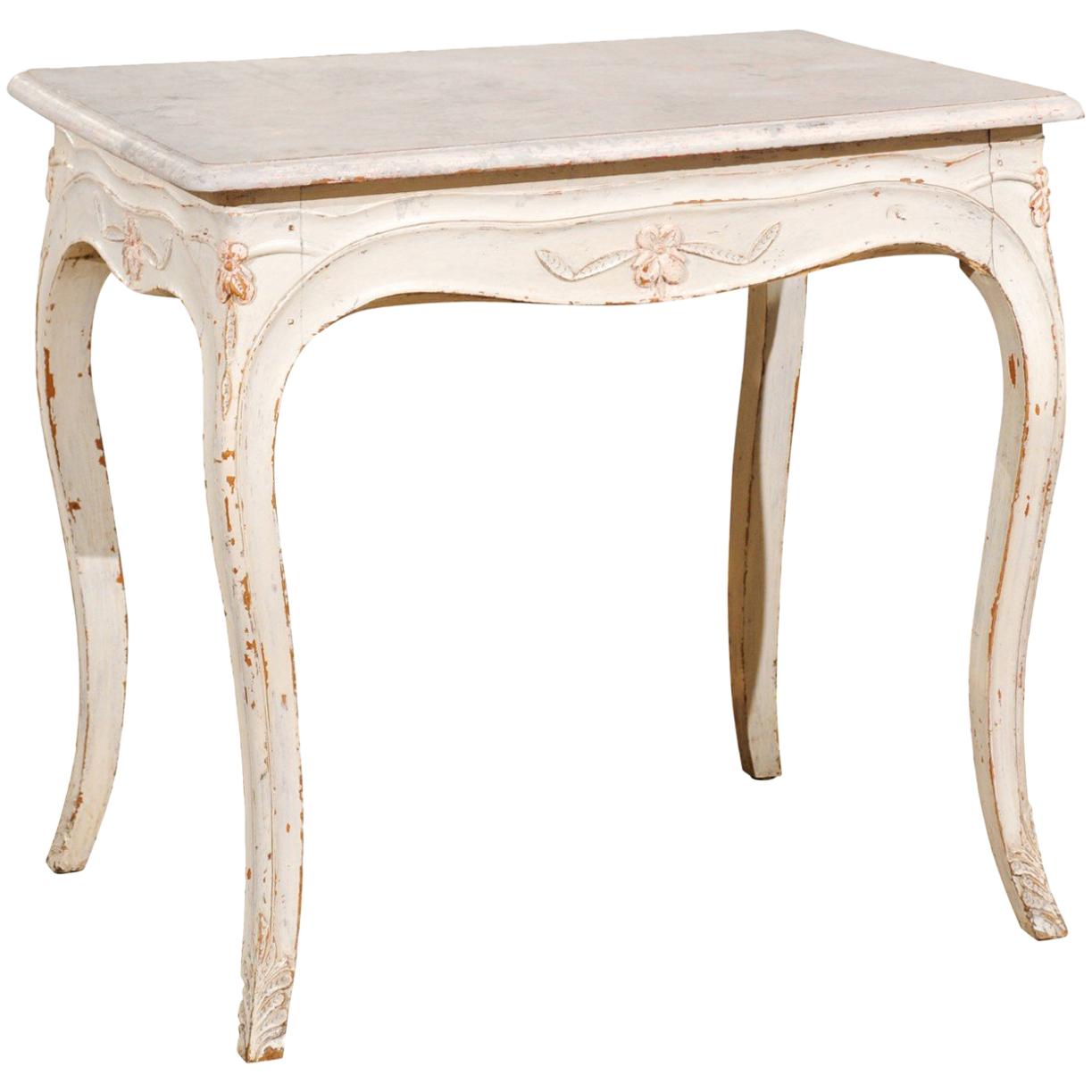 Swedish 1890 Painted Freestanding Side Table with Cabriole Legs and Carved Skirt For Sale