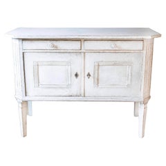 Swedish 1890 Painted Sideboard with Two Drawers, Two Doors and Fluted Side Posts