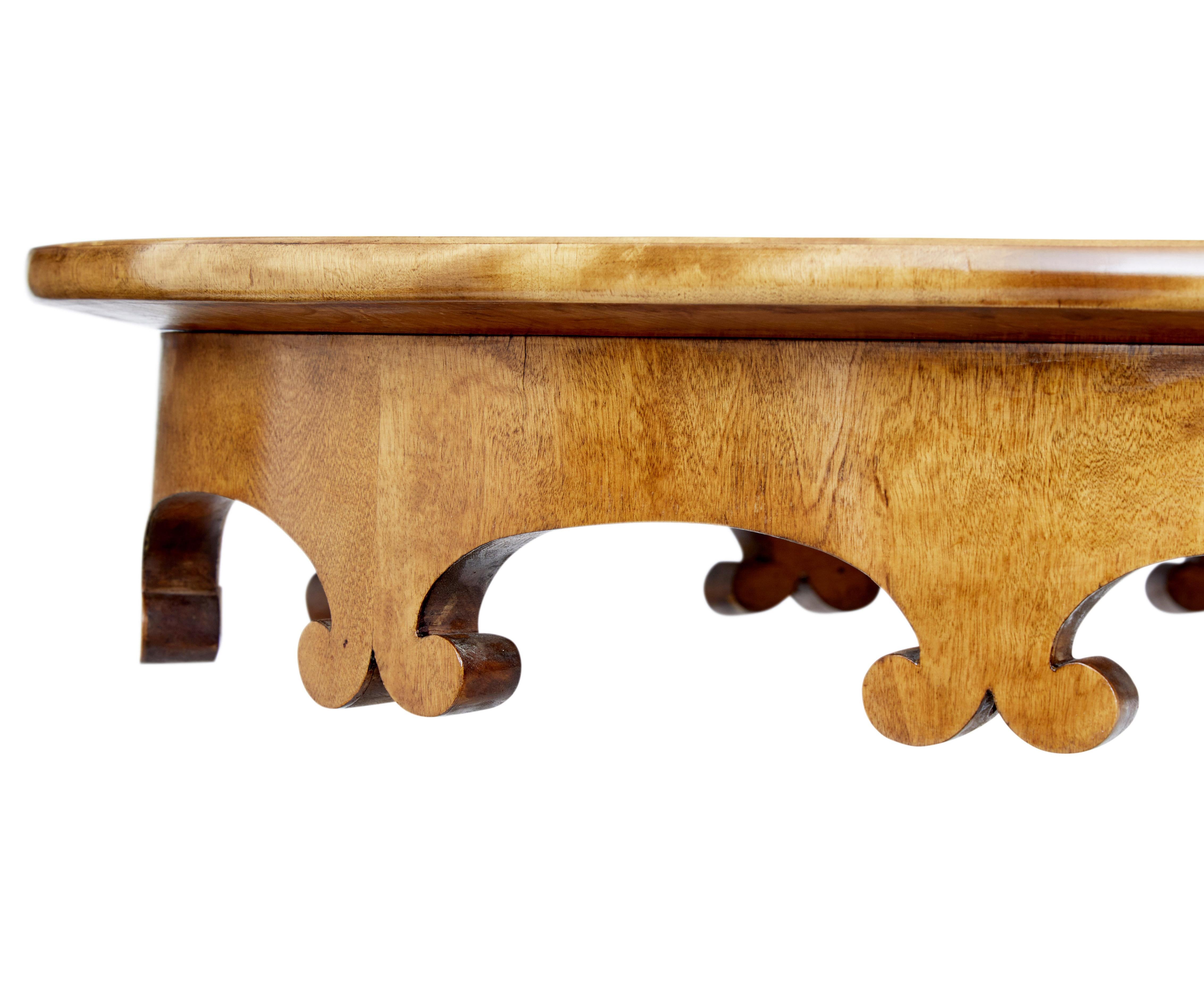 19th Century Swedish 1890s Burr Birch Occasional Table with Oval Top and Carved Apron For Sale