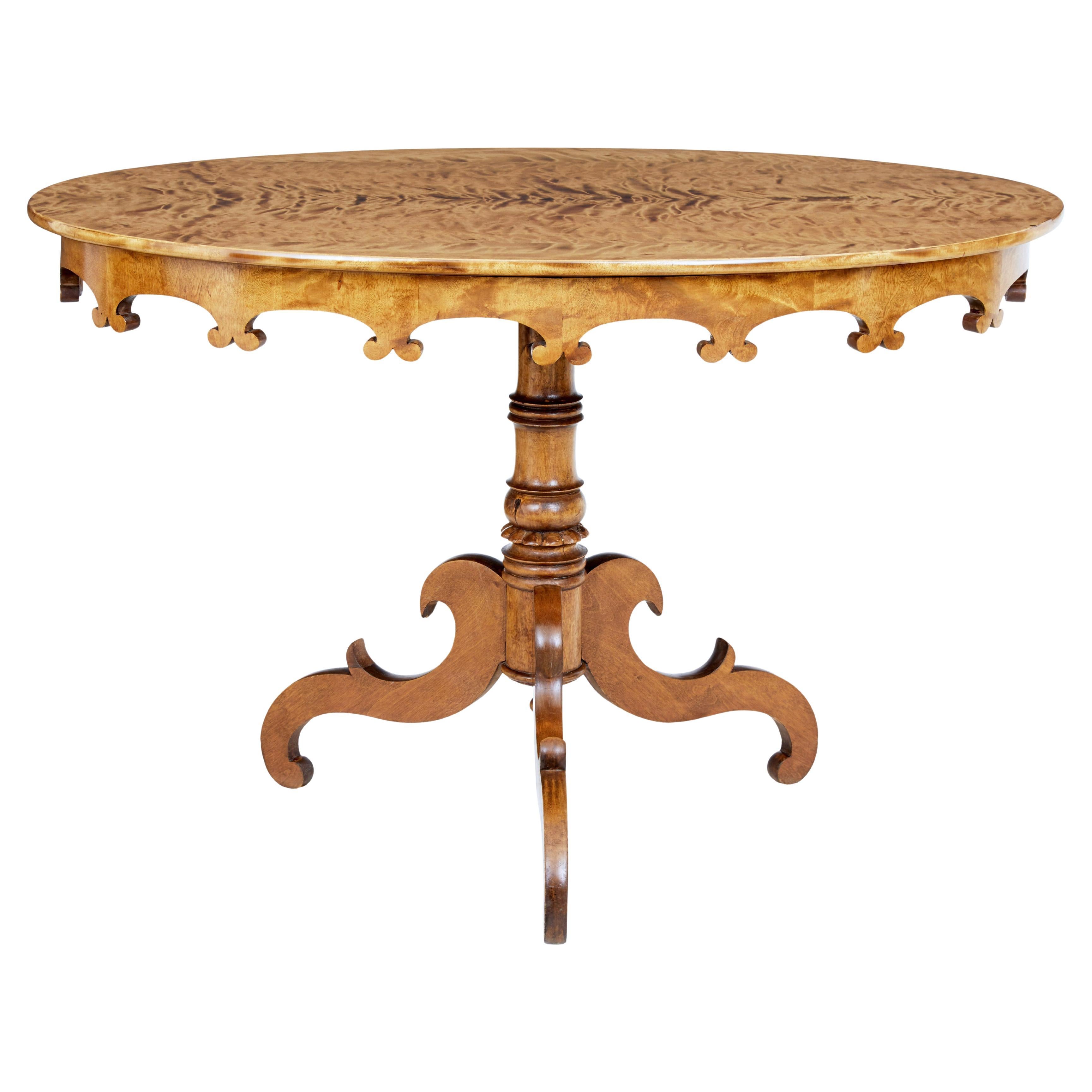 Swedish 1890s Burr Birch Occasional Table with Oval Top and Carved Apron For Sale