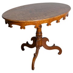 Swedish 1890s Burr Birch Occasional Table with Oval Top and Carved Apron