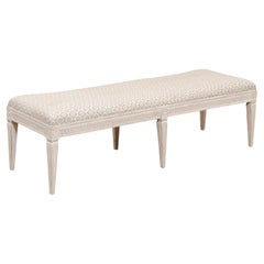 Swedish 1890s Gustavian Style Bench with Carved Rosettes and Arched Motifs