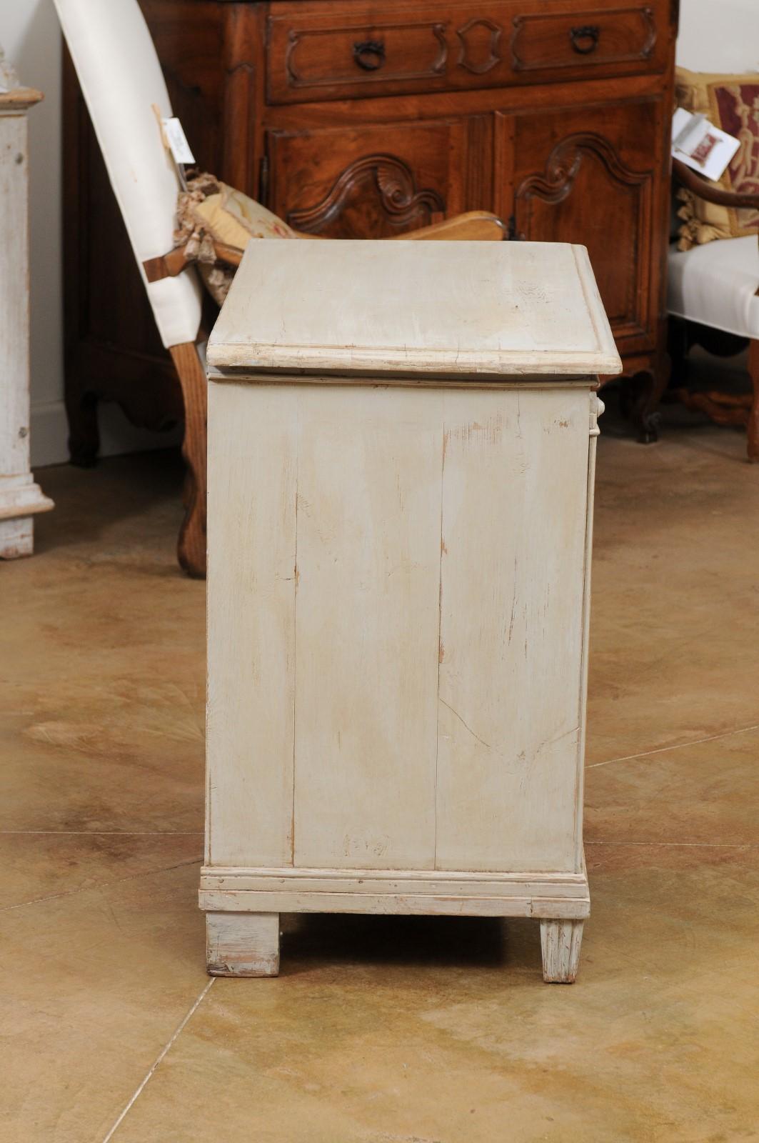Carved Swedish 1890s Gustavian Style Chest with Three Drawers and Fluted Side Posts